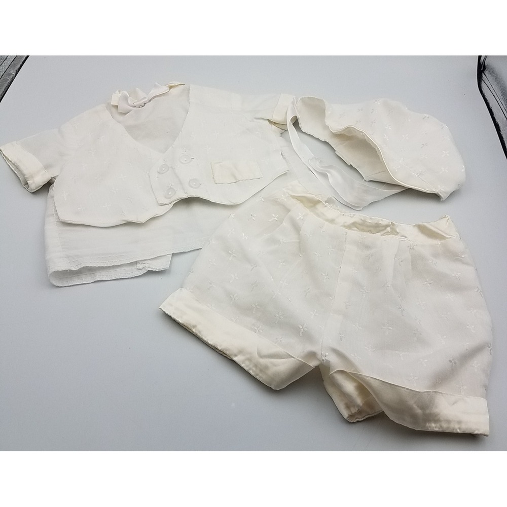 Baby boy baptism/christening outfit Vintage Shirt Vest Combo Shorts Hat 0-3 mont